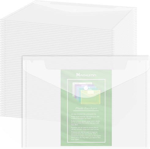 NACHLYNN 108 Pack Plastic Envelopes, A4 Size Clear Document File Folders with Snap Closure for School Office