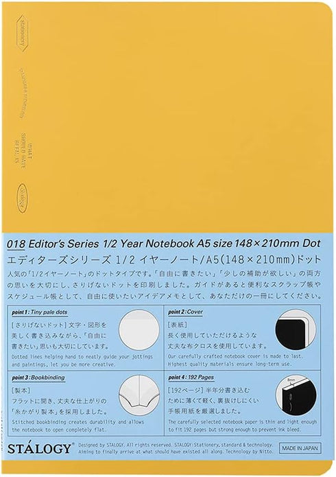 Nitoms STALOGY S4154 Notebook, A5, Yellow, 1/2 Year Notebook, Dot Grid