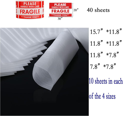 Yonggan Niuniu Packing 40 Set UltimateMoving Kit: EPE Foam Pouches, Sheets, Fragile Stickers for Dishes Glassware