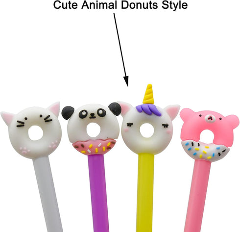 Maydahui 12PCS Cute Animal Donuts Gel Pen, Fun Food Pens, Panda Bear Cat Unicorn Style, Black Ink for Party School