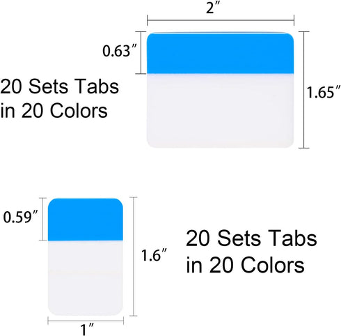 Jovitec 800 Pieces Sticky Index Tabs, 1 Inch and 2 Inch Writable Repositionable Color Tabs for Filing