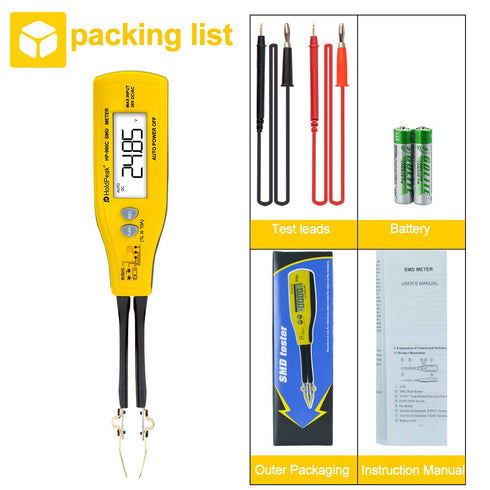 HoldPeak Digital Smart SMD Tester, 6000 Counts HP-990C DMM Handheld Resistance Capacitance Tester, Battery Included