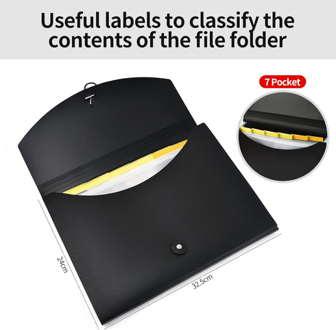 Expanding File Folder with Labels, 7 Pocket Accordion Document Organizer, Expanding Zip File Folder, Letter A4 Paper, 4