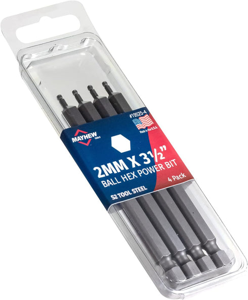 Mayhew Tools 19525-4 USA Metric Ball Hex Power Bit, 4-Pack, 2mm x 3.5"