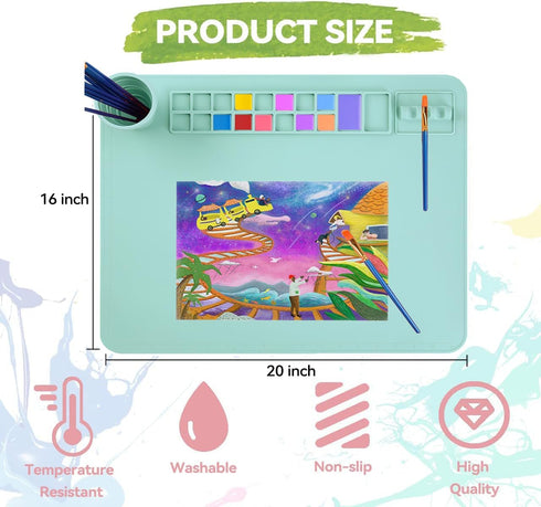 Silicone Painting Mat - 20"x 16" Art Mat with Cup for Kids Painting, Resin, DIY, Clay, Playdoh