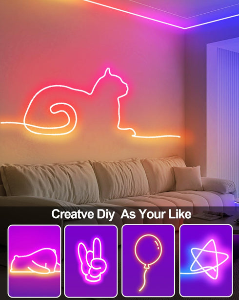 16.4Ft Smart Neon Rope Lights USB, LED Rope Lights IC & RGB Color Changing with APP Control, Music Sync Neon Strip