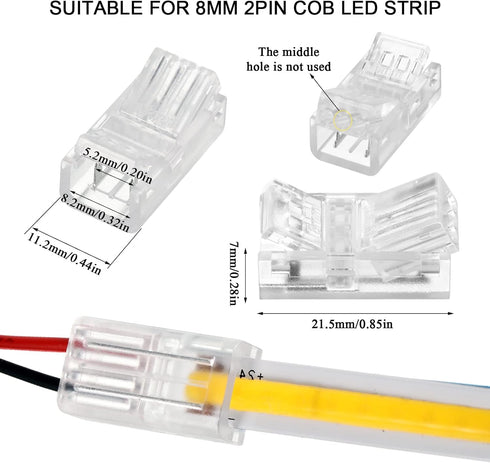 COB LED Strip to Wire Connector 20 Pieces Waterproof LED Adapter Connectors Transparent Solderless LED Light Strip Connectors for Strip Light Unwired Gapless Track Lighting Connector (2 Pin, 8 mm) by Flutesan