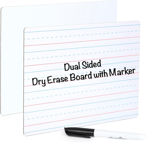 Small White Board - Small Dry Erase Board for Kids, Double Sided Lined Whiteboard with Black Marker - 9x12 Inch, Home