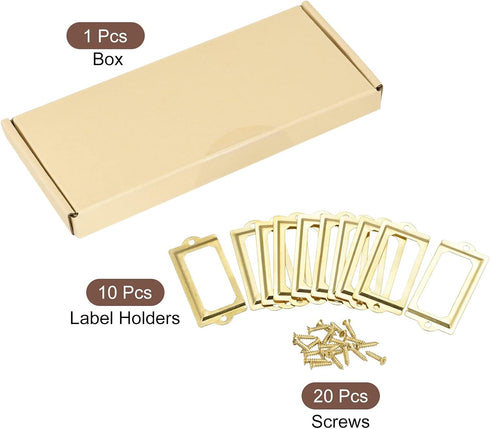 uxcell 10pcs Metal Label Holders, 70x33mm File Name Card Tag Frame for Office Library Drawer Cabinet, Gold Tone