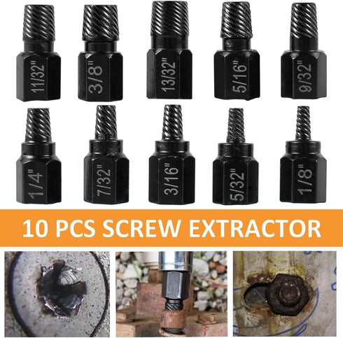 10 Pcs Screw Extractor Set, Hex Head Easy Out Bolt Extractor for Removing Broken Studs and Bolts