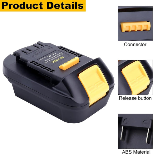 ML18DL Adapter for Milwaukee M18 18V Battery, Replacement for DeWalt 20V Tools, Battery Converter