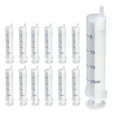 12 Pack 20 ml Plastic Syringe, Luer Slip Syringe without Needle, No Rubber Ring for Scientific Labs, Liquid Refilling