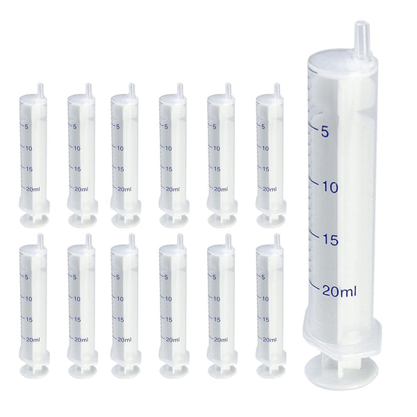 12 Pack 20 ml Plastic Syringe, Luer Slip Syringe without Needle, No Rubber Ring for Scientific Labs, Liquid Refilling
