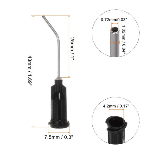 12pcs Blunt Tip Dispensing Needles, 19 Gauge 45 Degrees Bent Dispensing Tips 1" End Angled Dispenser Needle with Luer Elbow Blunt Needle for Oil or Glue Applicator, Black