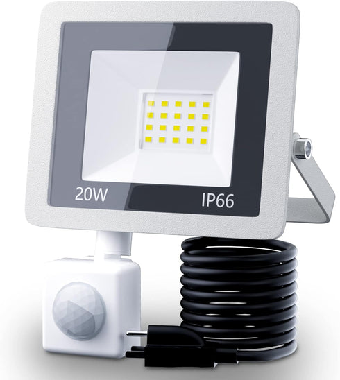 20W Plug in LED Motion Sensor Flood Light, PIR Induction Lamp for Outdoor Security, IP66 Rainproof Work Light