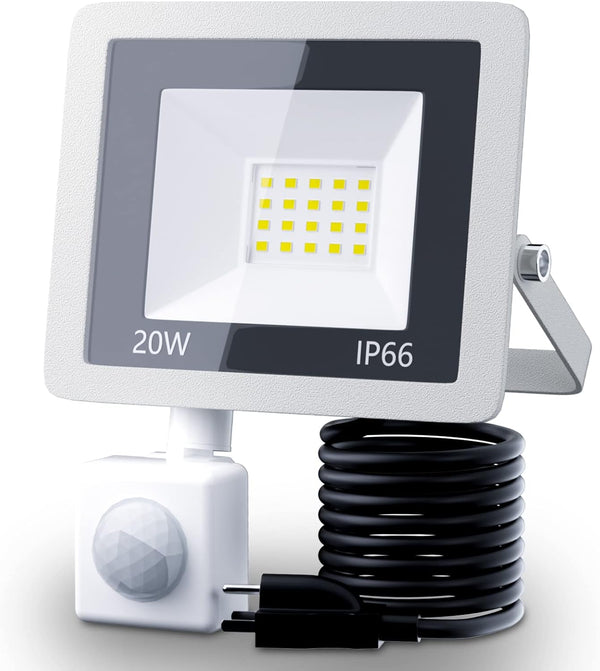 20W Plug in LED Motion Sensor Flood Light, PIR Induction Lamp for Outdoor Security, IP66 Rainproof Work Light