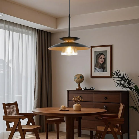 OFPSABAL Farmhouse Pendant Light, Black Matte Finish, Clear Glass Shade, Industrial Hanging Ceiling Light for Kitchen