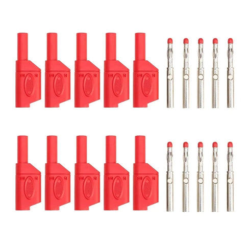 Qingdinu 20PCS 4mm Stackable Banana Plug Sheath Retractable Solder Connector Nickel-Plated Lantern Red