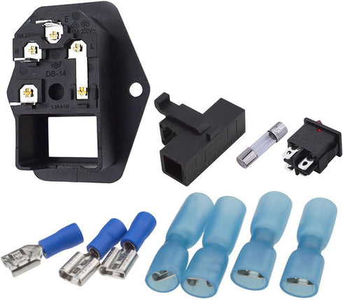 URBEST Male Power Socket 10A 250V Inlet Module Plug, 5A Fuse Switch with 7Pcs Female 16-14 AWG Wiring Terminals