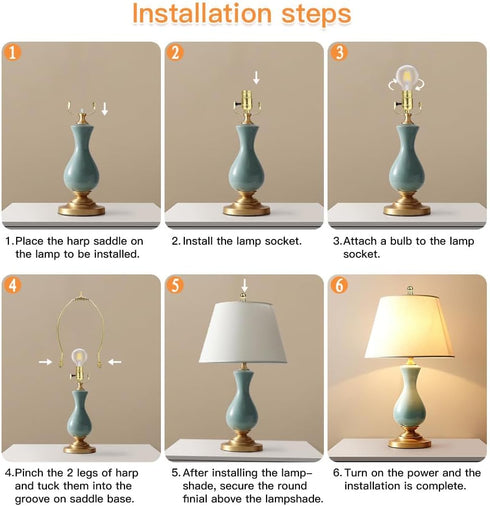 10 Inch Lamp Harp, 2 Set Gold Lamp Shade Holder with Finial, DIY Detachable Replacement Adapter for Table/Floor Lamps