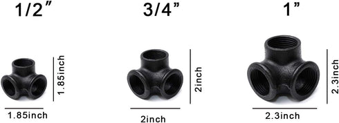 1/2" Elbow, 3 (4, 1/2 Inch) Black Side Outlet Home TZH Cast Malleable Iron Way Corner Pipe Fitting for Industrial