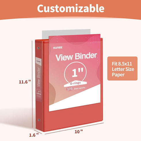 SUNEE 3 Ring Binder 1 Inch, 6 Pack Clear View PVC-Free Binders for School or Office Supplies, Classic 6 Colors