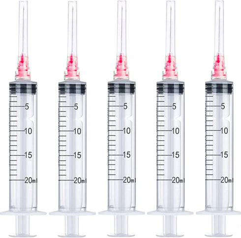 50 Pack - 20ml 18Ga Plastic Dispensing Syringe Tool, Industrial and Scientific Lab Consumables for Measuring Liquids