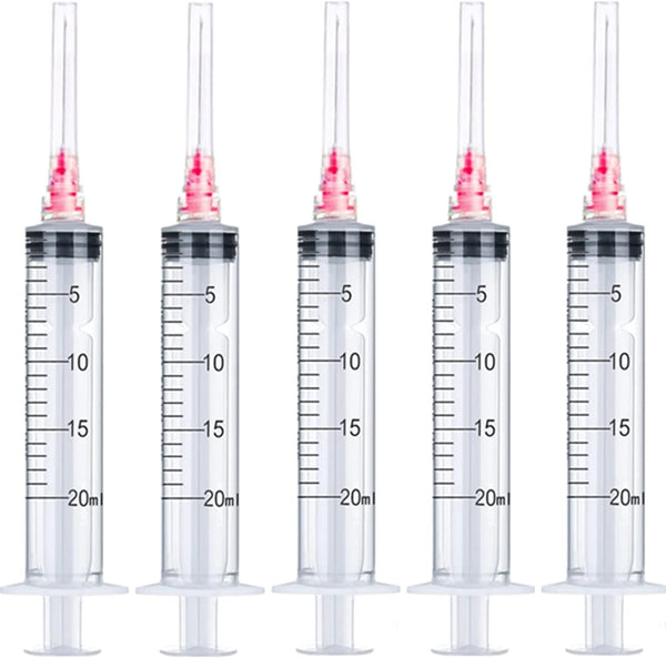 50 Pack - 20ml 18Ga Plastic Dispensing Syringe Tool, Industrial and Scientific Lab Consumables for Measuring Liquids