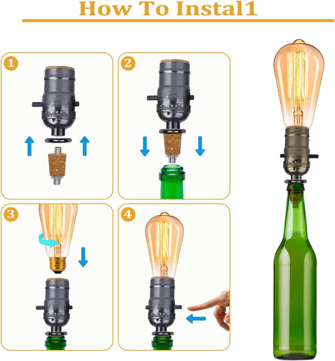 Bottle Lamp Kit with 9mm Glass Drill Bit, DIY Lamp Kit for Liquor Bottles, Slip on Socket, 8 Feet Power Cord