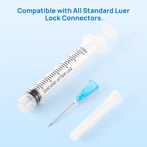 JMU 100pcs Dental Irrigation Syringes 3cc with 23G Blunt Dispensing Needles, Luer Lock Design
