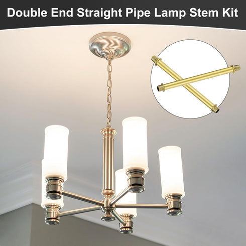 M METERXITY 4-Set 150mm(5.91") M10 Straight Pipe Lamp Stem Kit, Long Double End Thread Rod W/Coupling Sleeve Nuts