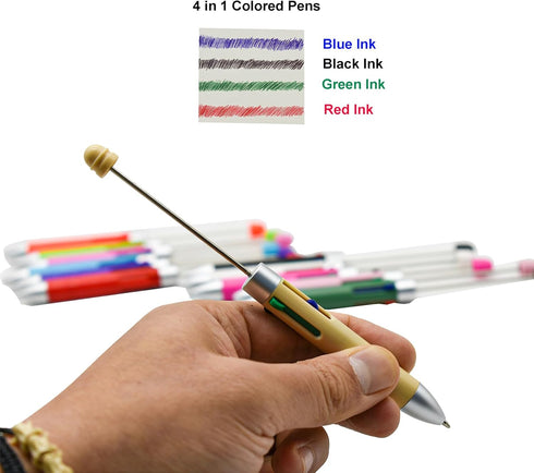 Maydahui 12PCS Multicolour Beadable Ballpoint Pens, 4 in 1 Colored Bead Pen, Plastic DIY Pens for School, Party, Office