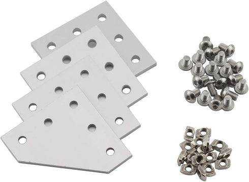 2020 Series L Shape Joint Plate Bracket Kit - 4pcs Joint Plate, 20pcs M5 T-Slot Nuts, 20pcs M5x8mm Screws