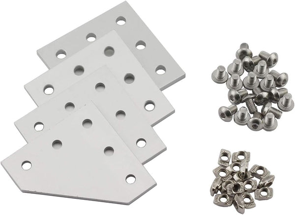 2020 Series L Shape Joint Plate Bracket Kit - 4pcs Joint Plate, 20pcs M5 T-Slot Nuts, 20pcs M5x8mm Screws
