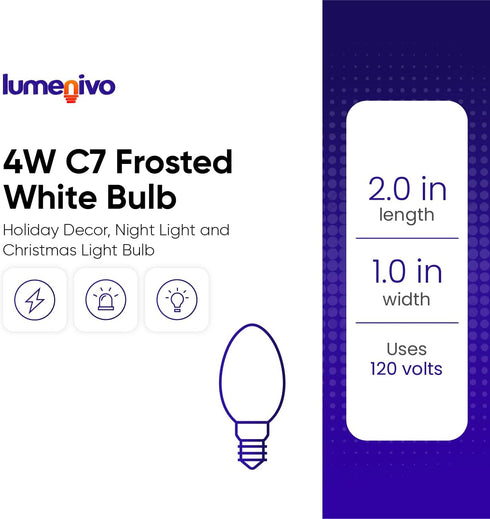 4W C7 Bulb 120V Bulb Bulbs E12 2 Pack lumenivo Replacement Frosted White Incandescent Light for Holiday Decor, Small
