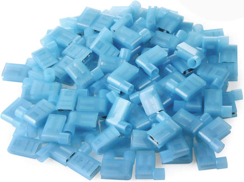 XHF 100 Pcs Blue Flag Shaped Right Angle Spade Connectors, 16-14 AWG Nylon Fully Insulated Quick Crimp Terminals