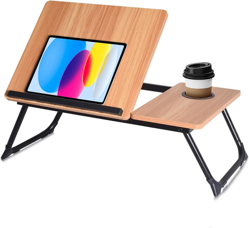 LapDesk Pro Adjustable Laptop Desk for Bed & Couch, Portable Foldable Bed Tray Table with Cup Holder, Laptop Stand