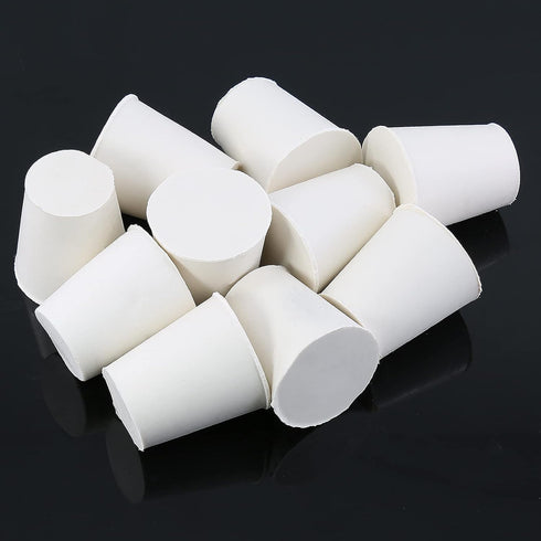 10 Pcs 4# White Solid Rubber Stoppers, Tapered Lab Plugs, Dia. 26mm x Dia. 19mm - Height 28mm