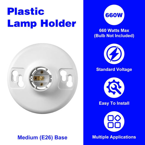 JOUTYFOR 10 Pack E26 Bulb 660w 250v Lamp Holder Medium Base White Ceiling Light Sockets for Incandescent Fluorescent