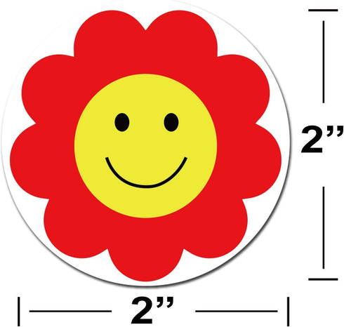 Yellow Face Stickers 2 Inch Red Flower Happy Face Sticker, 500 Round Happy Labels for Teacher Rewards