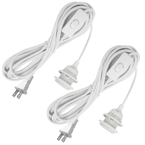 20Ft Pendant Light Cord, White Plug in Hanging Lamp Kit E26 E27