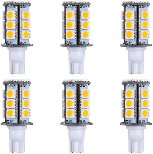 T5 T10 Wedge Base LED Light Bulb: High Brightness 12VAC/DC 3Watt 2700K-3000K Warm White for Outdoor Lighting, Pack of 6