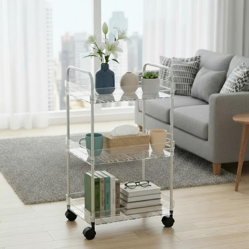 Betoveren 3 Tier Utility Rolling Cart with Wheels Multifunctional Storage Cart Clear Movable