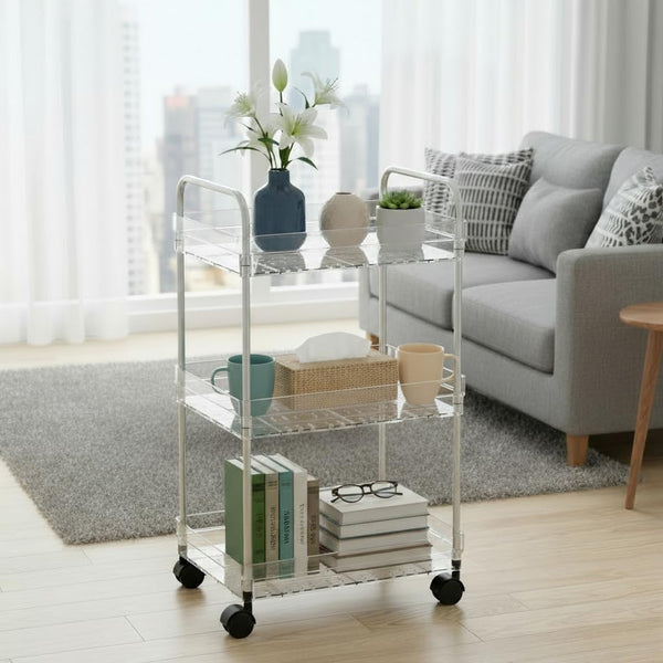 Betoveren 3 Tier Utility Rolling Cart with Wheels Multifunctional Storage Cart Clear Movable