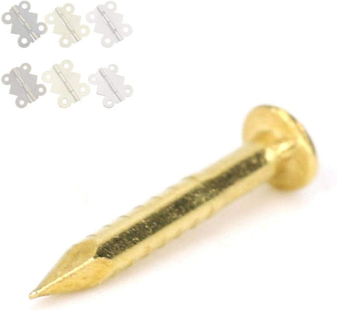 Brass Nails, 100 Pieces Round Head Gold Nails, 10mm 15mm 18mm 22mm Brass Tacks for Hanging Picture Frame Mirror