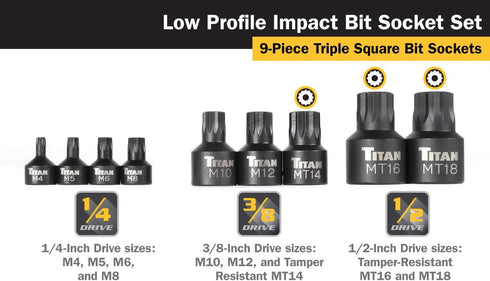 Titan 16138 9-Piece Low Profile Impact Triple Square Bit Socket Set