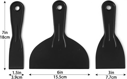 Jiashuoda Set 3Pcs 1.5"/3"/6" Spackle Spackling, Plastic Putty Knife - Black Plastic Scraper Tool, Sizes Knife