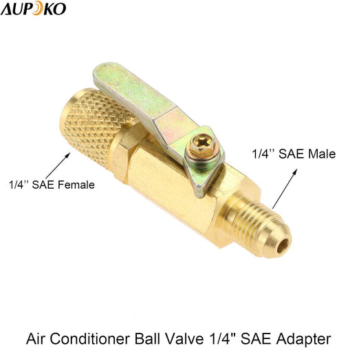 Air Conditioner Ball Valve 1/4" SAE Adapter, Straight Shut-Off Valve for HVAC A/C Automotive Service Tools, Fits R134A