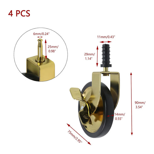 3 Inch Furniture Casters Wheels Vintage Antique Swivel Caster with Brake Function Moving Caster Wheels Office Furniture Casters for Wood Table Chair Cabinet Piano, Gold, 4Pcs