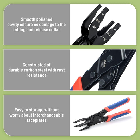 iCrimp Push-to-Connect Clamp Tool, Push-fit Disconnect Tool for Brass-Push Fittings, Multi-size Combination